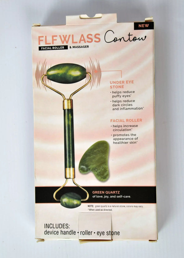 طقم العناية بالوجه الثنائي أداة تدليك الجاد رولر وحجر جوا شا من الكوارتز الأخضر الطبيعي (2 في 1)